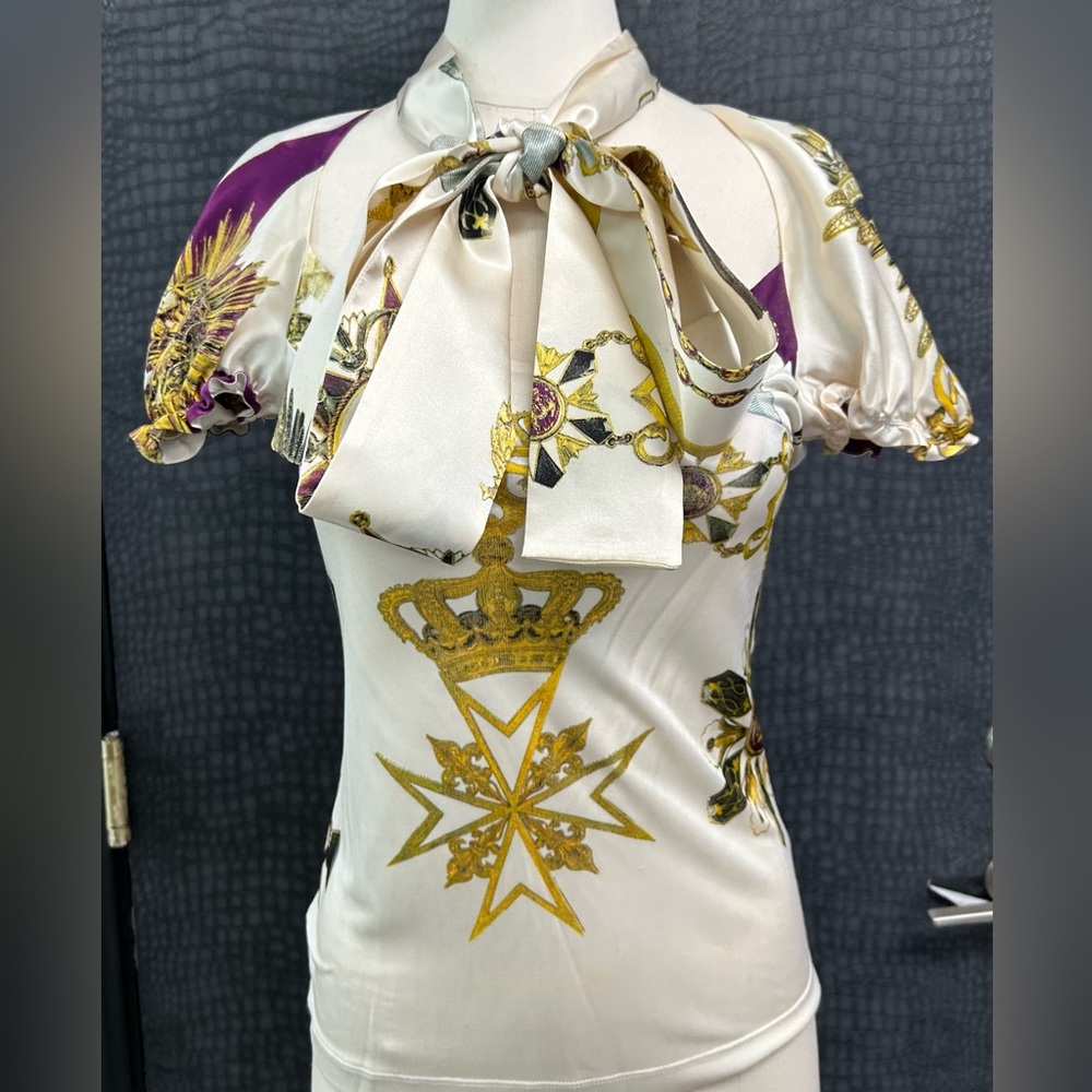 Vintage Roberto Cavalli White and Gold Blouse